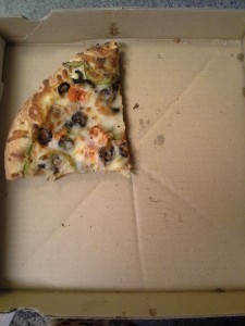 2/8 slices of cold pizza remain