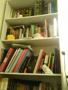 a crowded shelf